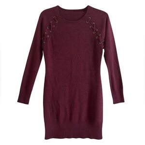 NWT IN San Francisco Maroon Lace-Up Shoulder Sweater Dress - Size Medium